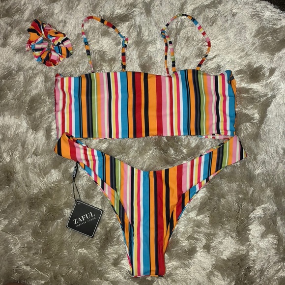 ZAFUL Colorful Striped Cami Bikini Set - Picture 4 of 6